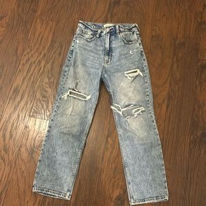 Abercrombie, ankle straight ultra high rise distressed jeans